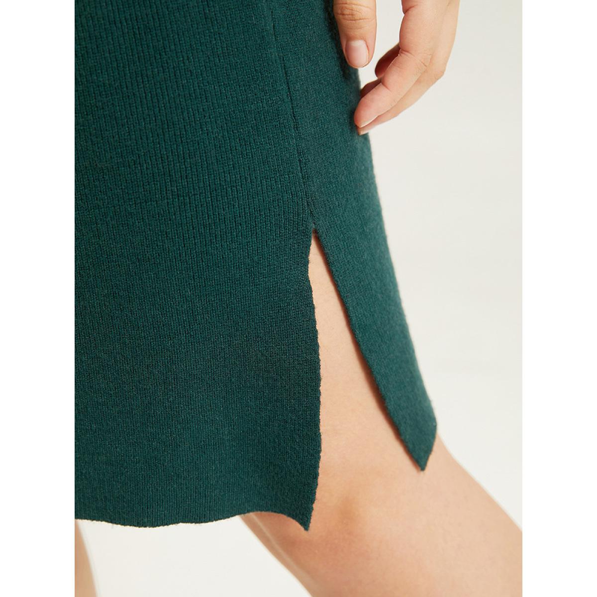 Plus Size Supersoft Essentials Solid Belted Split Batwing Sleeve Sweater Dress DarkGreen Women Casual Loose Long Sleeve Dailywear Sweater Dresses BloomChic 28/5X Product Image