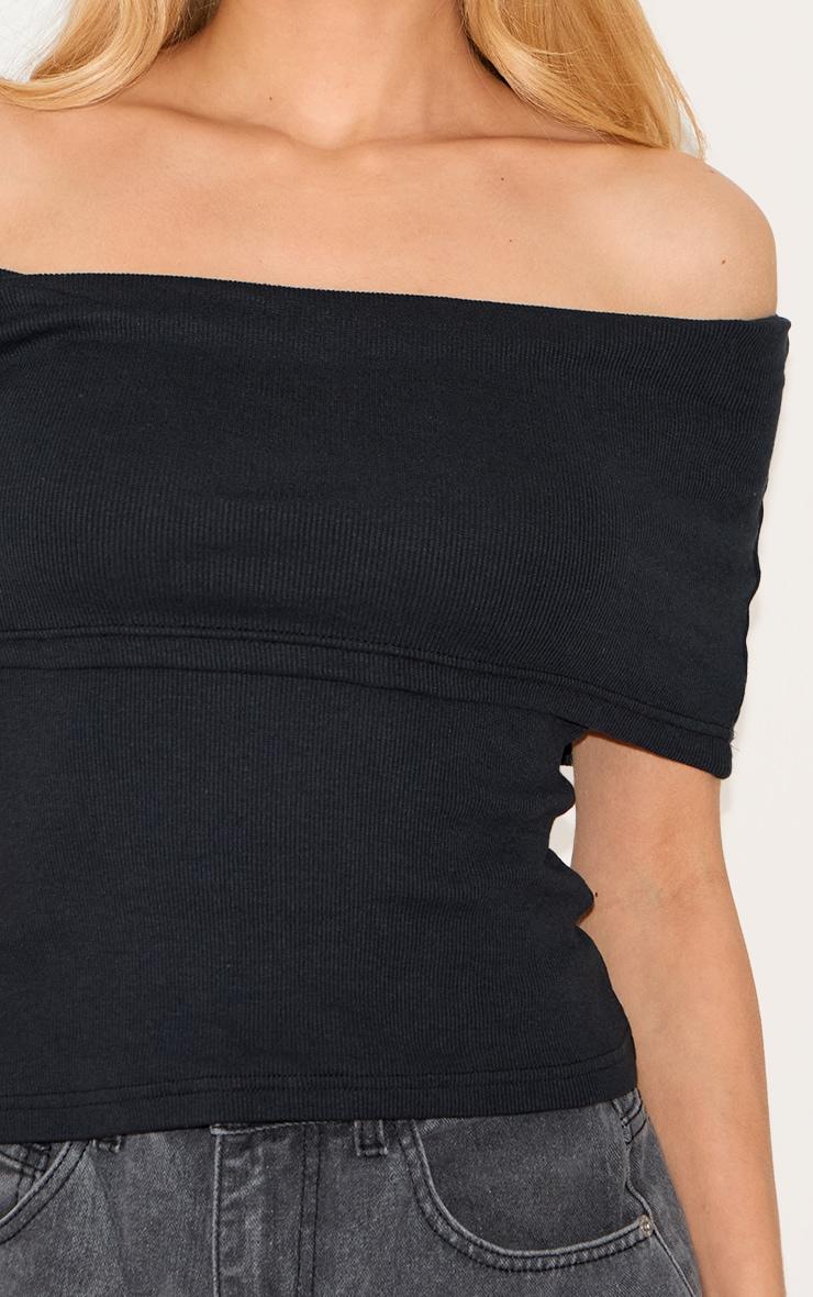 Black Ribbed Foldover Bardot Top Product Image