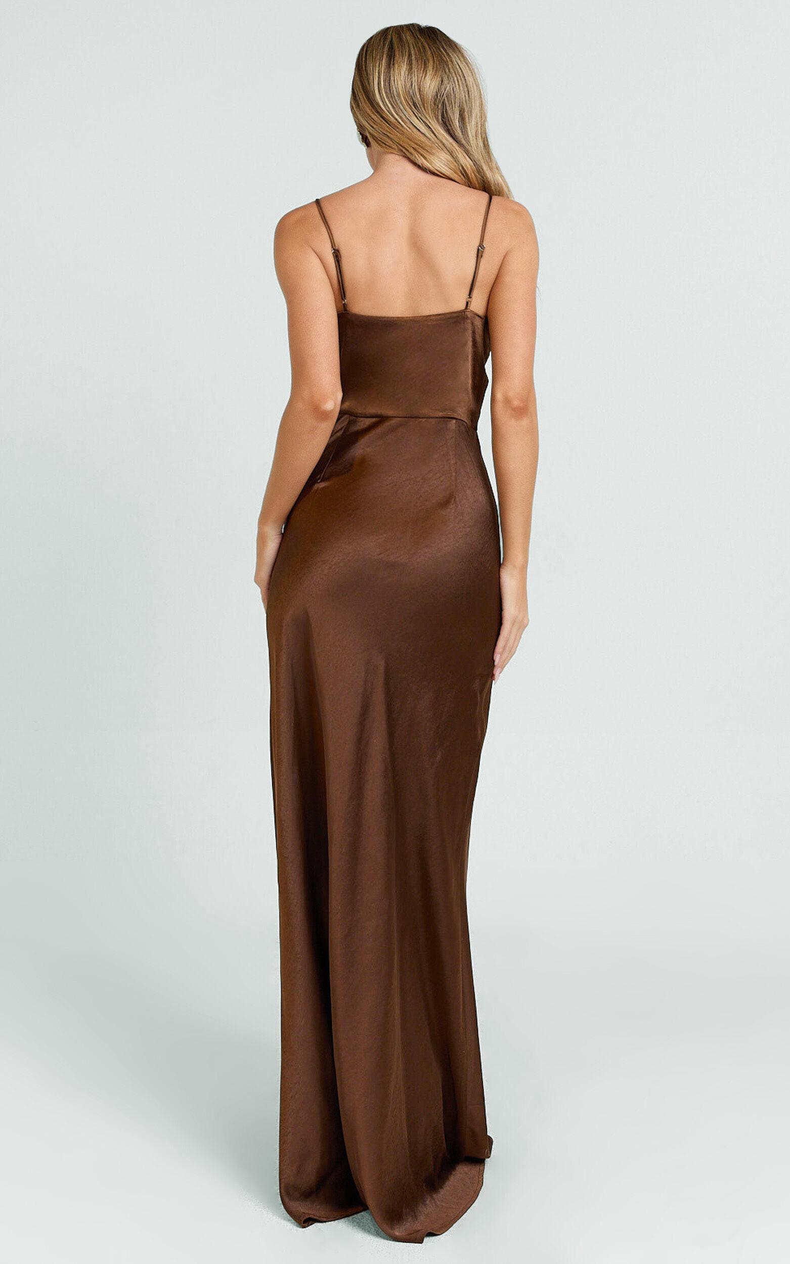 Quincy Maxi Dress - Satin Slip Dress in Chocolate Product Image
