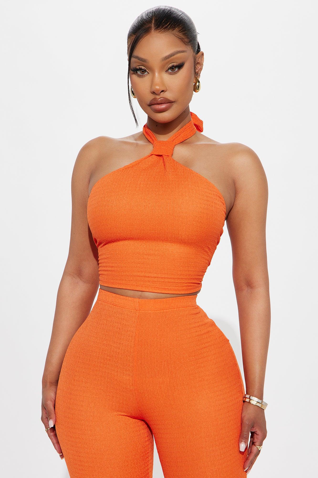 Ana Textured Halter Pant Set - Orange Female Product Image