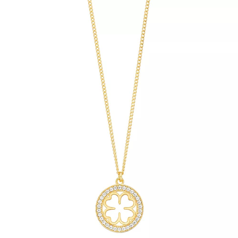Sterling Silver Cubic Zirconia Lucky Clover Pendant Necklace, Women's, Size: 18", 18k Gold Over Product Image