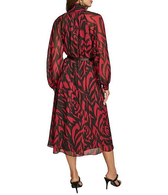 Donna Karan Metallic Chiffon Tie Neck A-Line Midi Dress Product Image