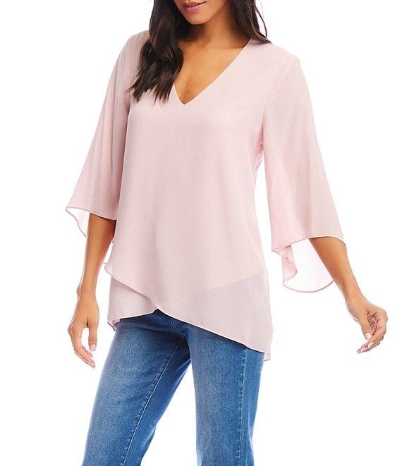 Karen Kane Bracelet Sleeve Asymmetrical V-Neck 3/4 Sleeve Top Product Image
