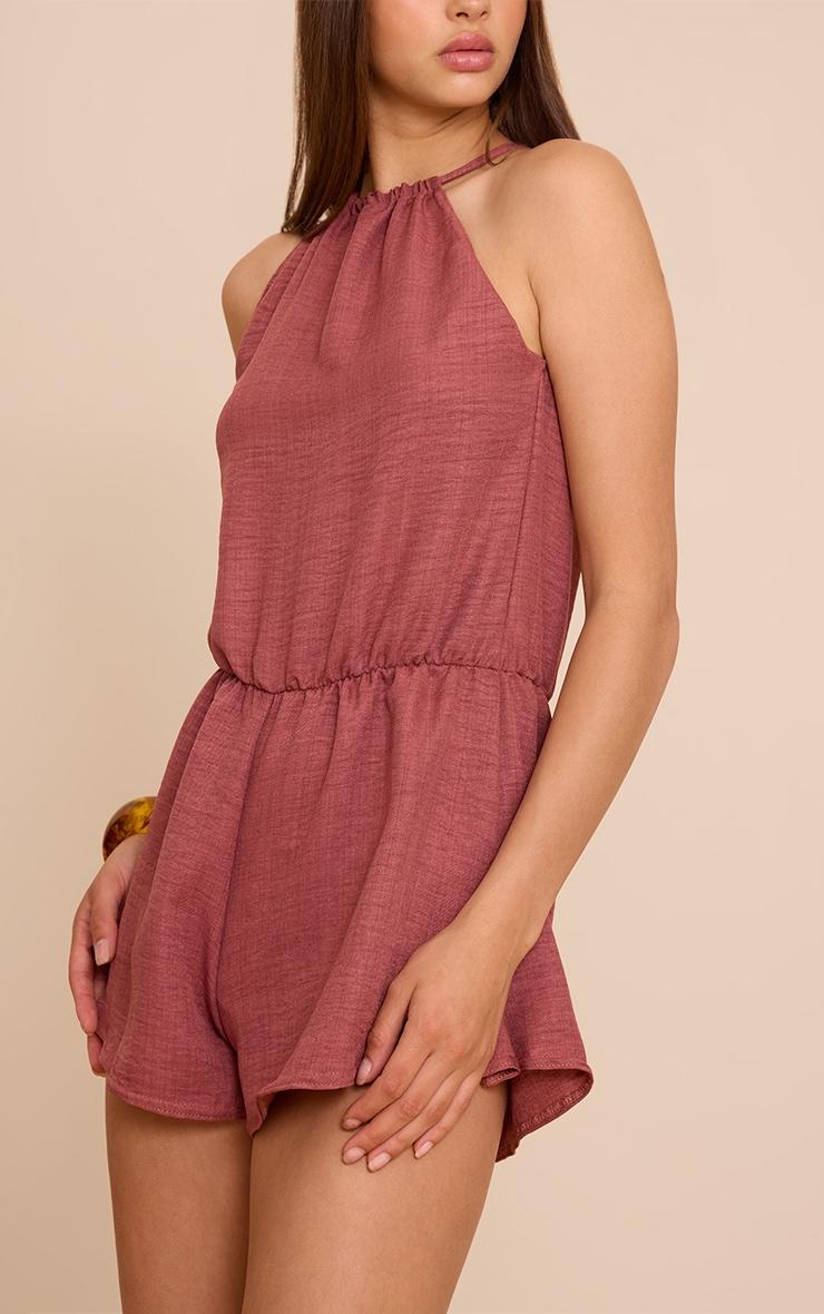Rust Textured High Neck Floaty Romper Product Image