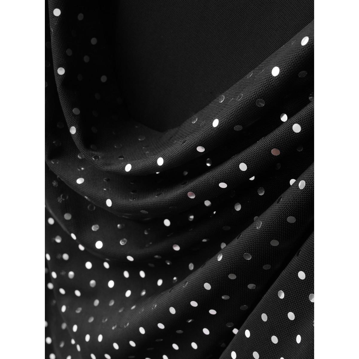 Plus Size Glitter Cowl Neck Patchwork Mesh Tank Top Women Black Cocktail Rhinestone detailing Round Neck Party Tank Tops Camis BloomChic 28/5X Product Image