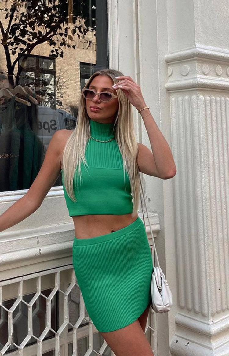 Dominica Green Rib Mini Skirt Product Image