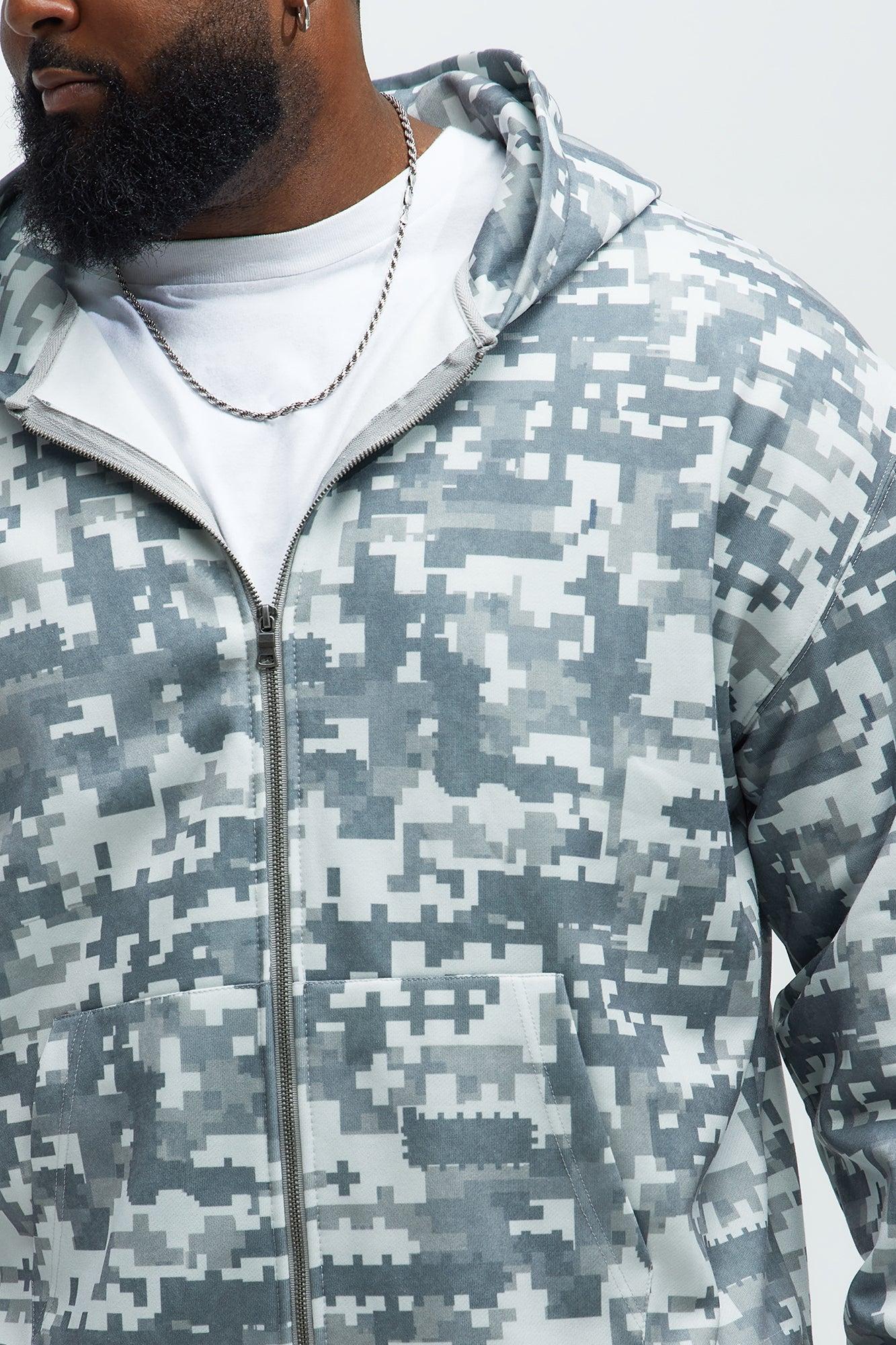 Digi Camo Oversized Zip Up Hoodie - Grey/combo Product Image