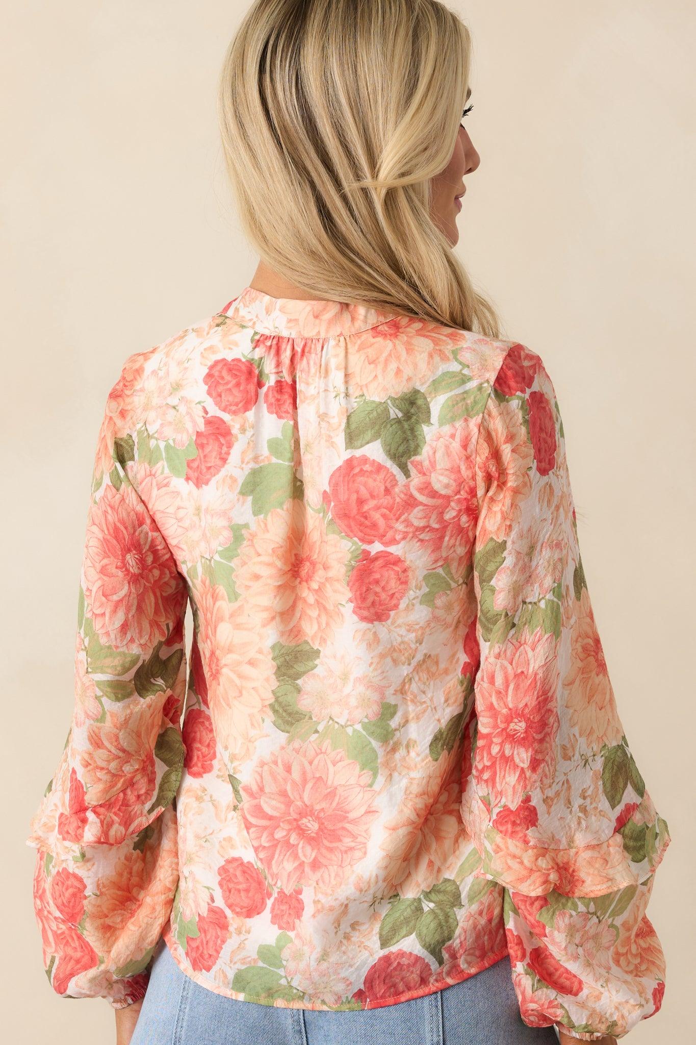 MINKPINK Apricot Floral Aida Long Sleeve Blouse Product Image