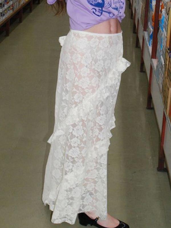 Designed Lace Stitching Maxi Skirts Product Image