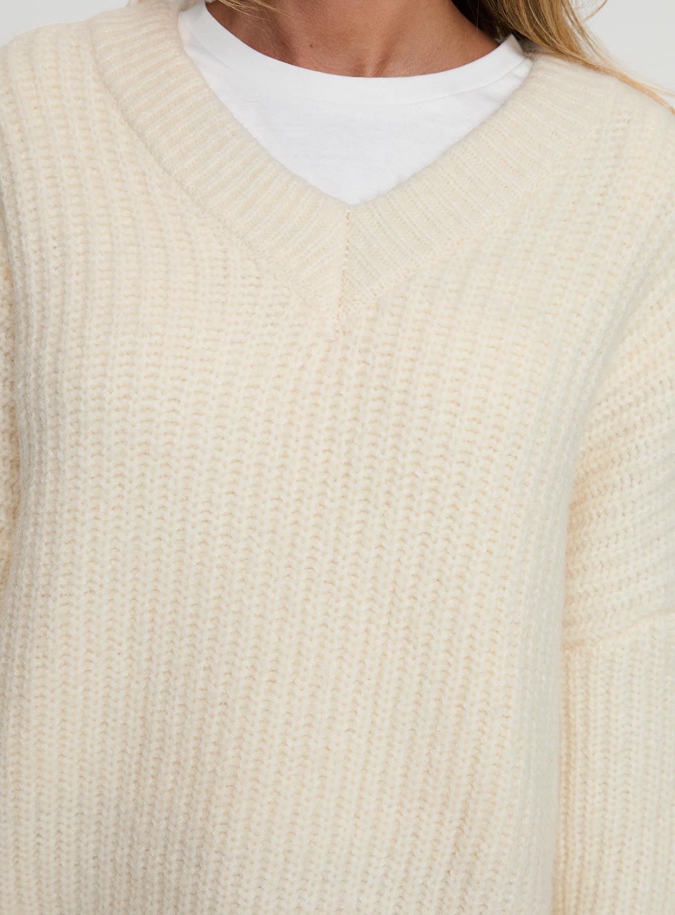 Have It All V Neck Knit Sweater Cream Product Image