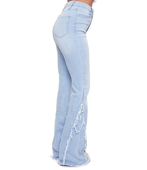 YMI Jeanswear High Rise Fray Side Flare Jeans Product Image