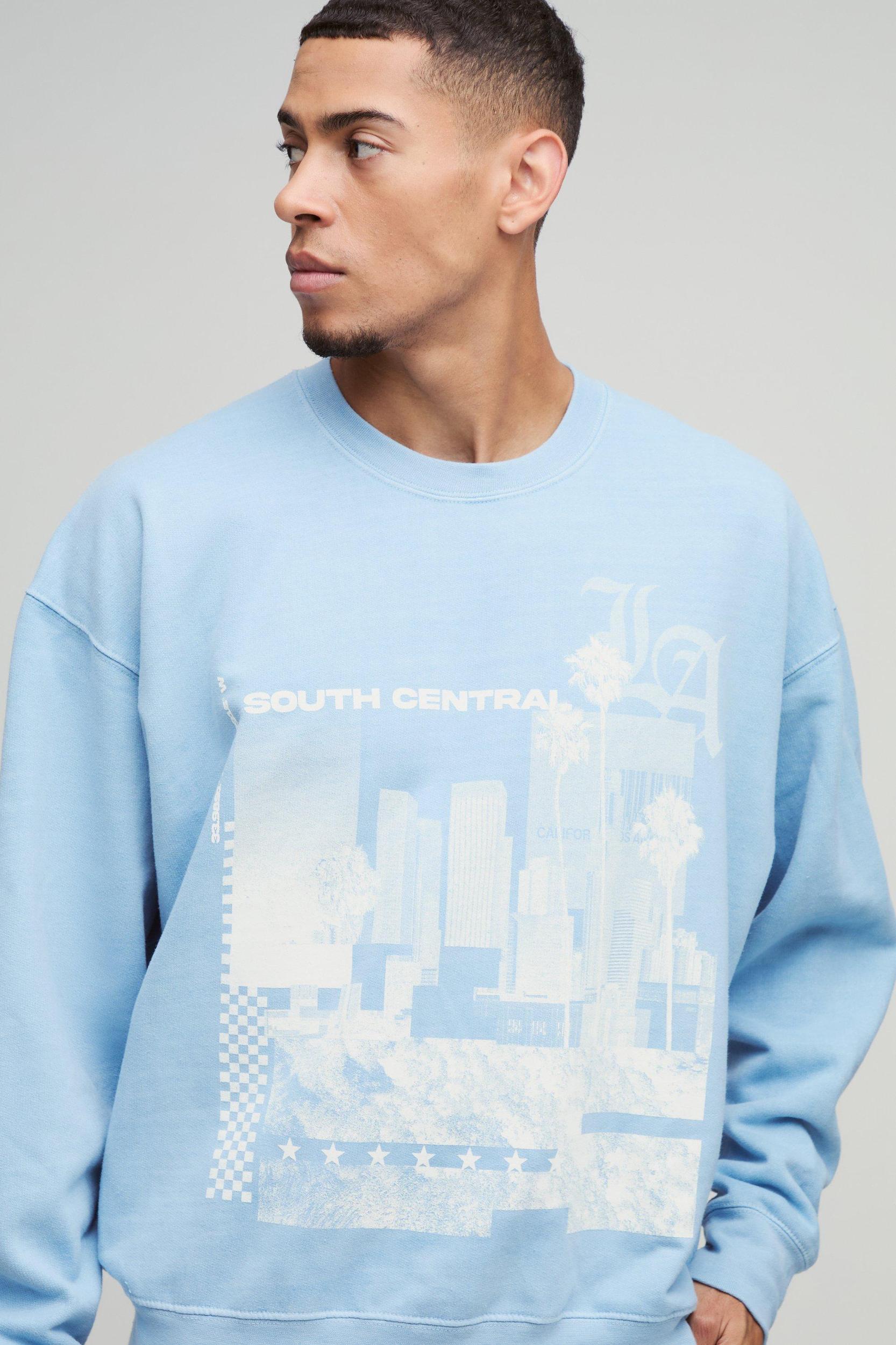 Oversized LA Abstract Graphic Washed Sweatshirt | boohooMAN USA Product Image