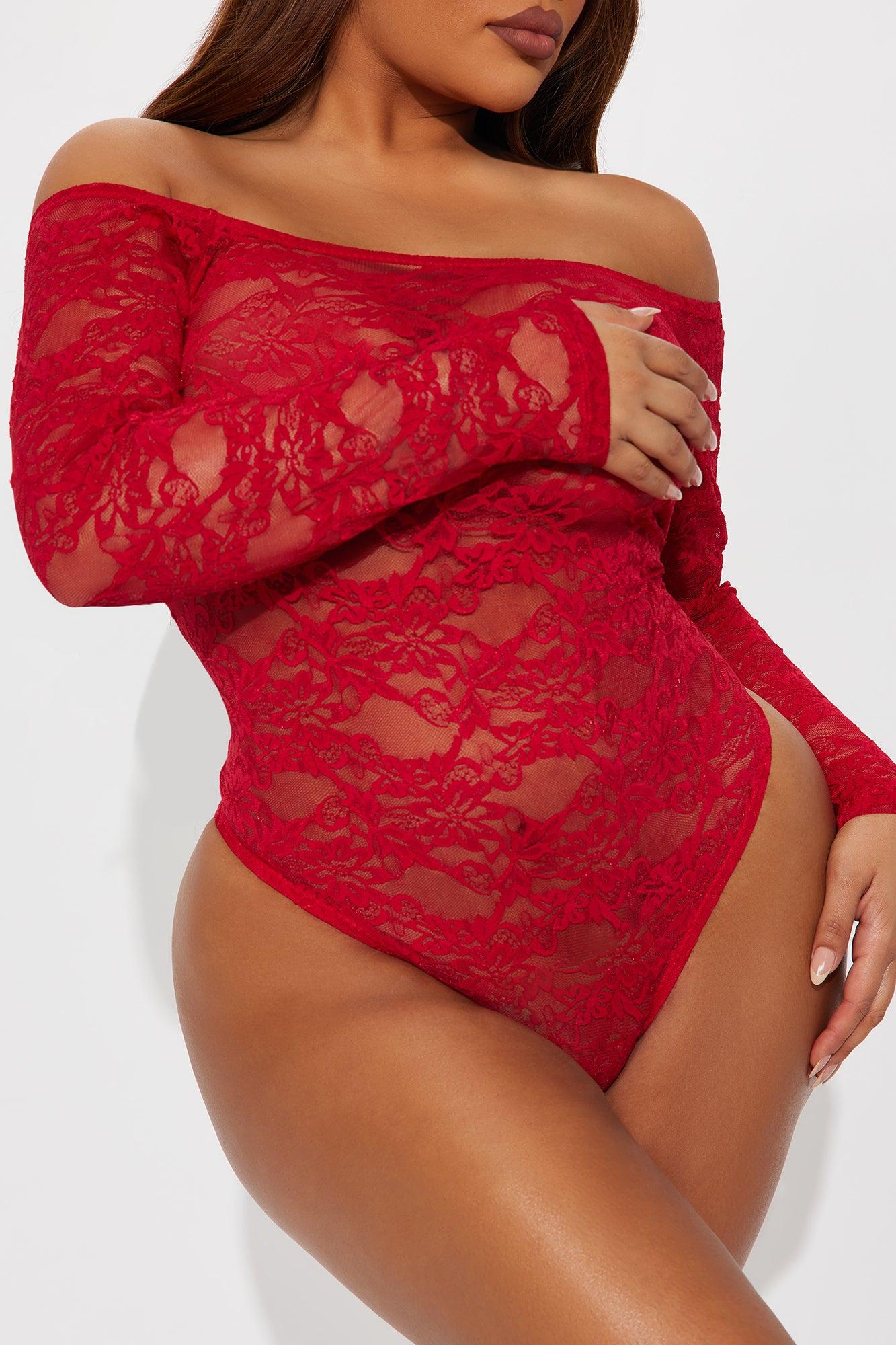 Marina One Shoulder Lace Teddy - Red Female Product Image