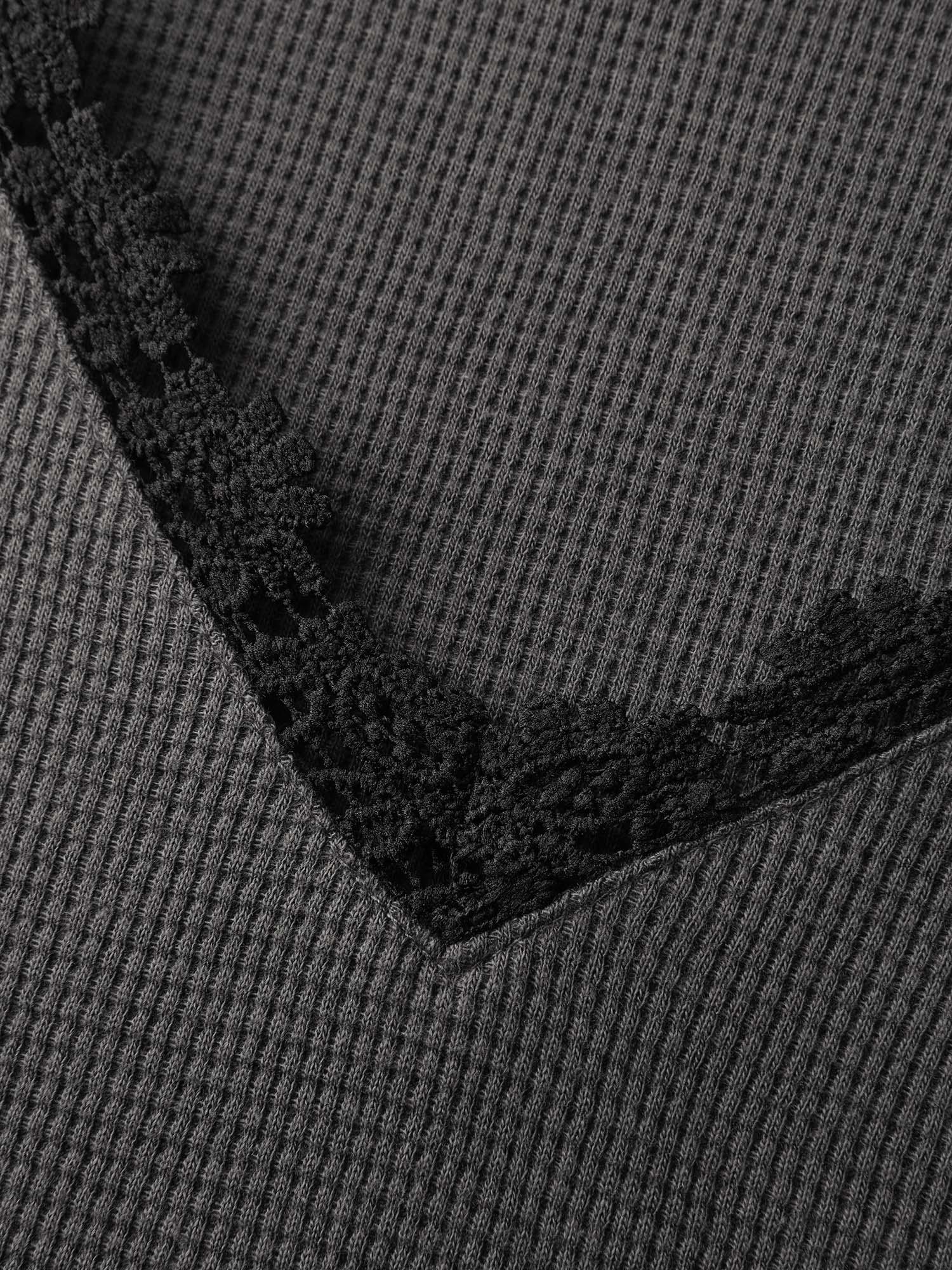 Lace Trim Textured V-Neck T-Shirt Female Product Image