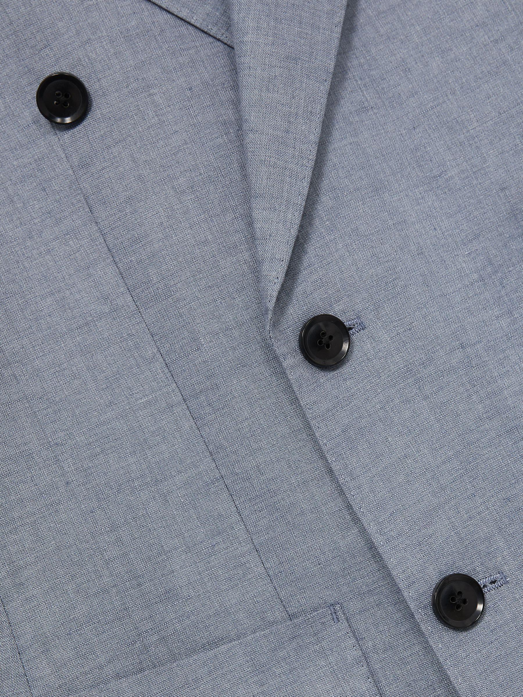Slim-Fit Linen Double-Breasted Suit Blazer in Airforce Blue Product Image