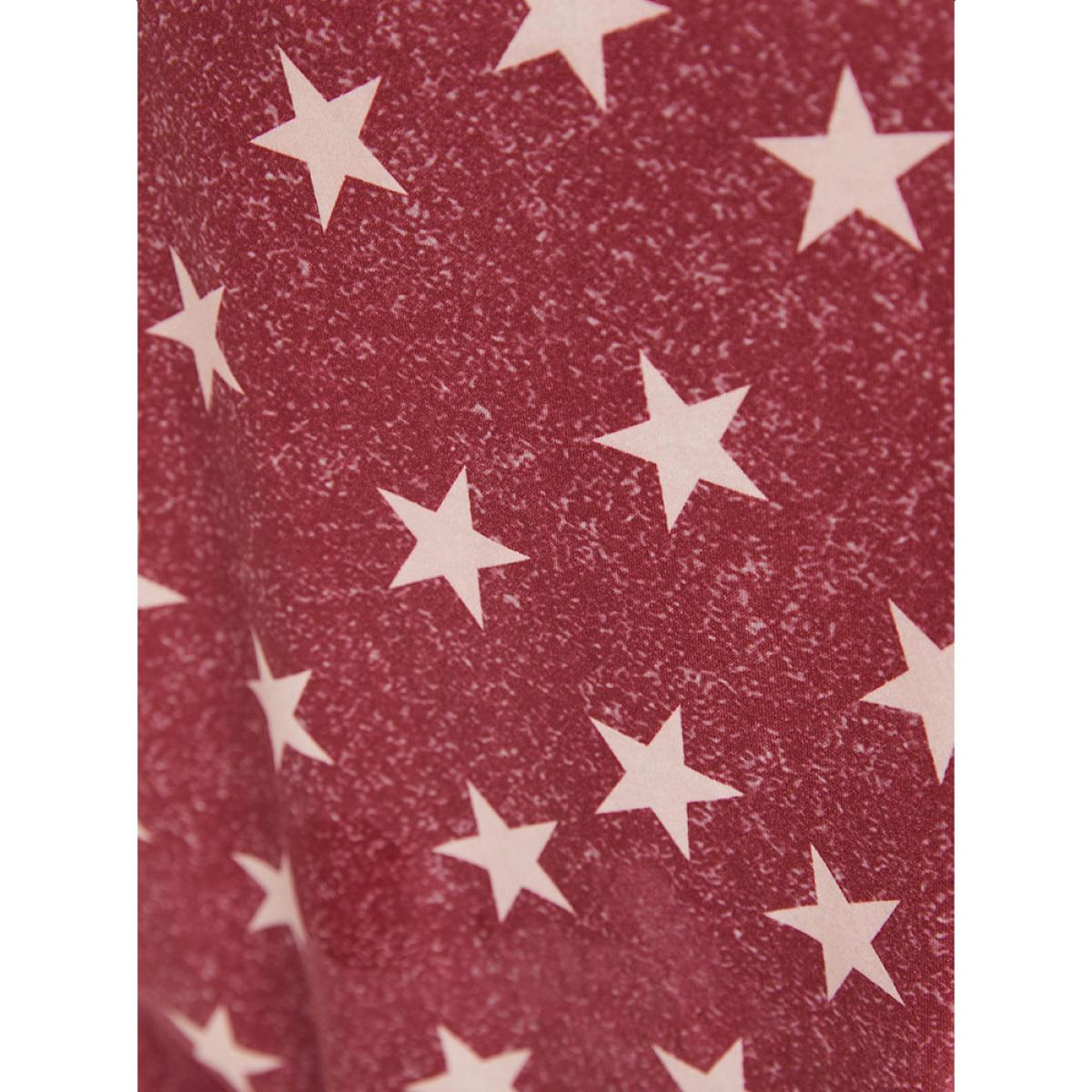 Plus Size Star Patchwork Striped Raglan Sleeve T-shirt Russet Women Casual Moon and Star Round Neck Dailywear T-shirts BloomChic 26/4X Product Image