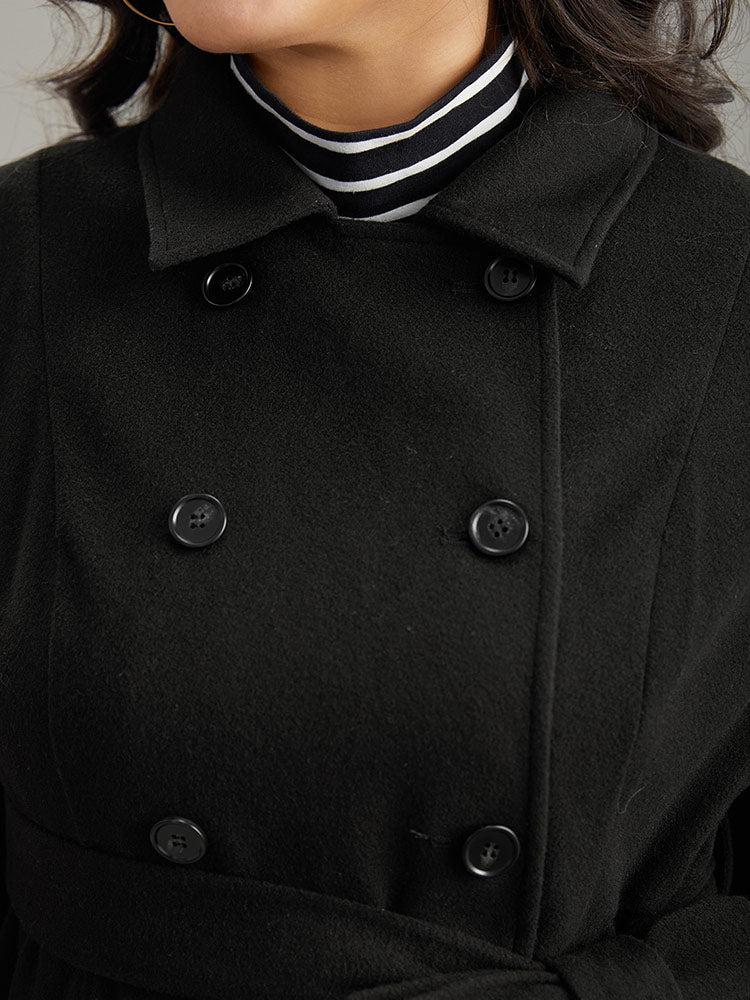 Plain Belted Double Breasted Pocket Coat Female Product Image
