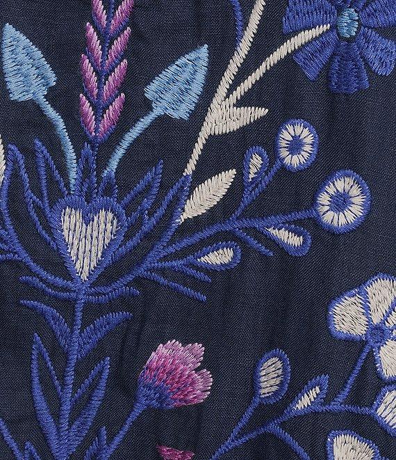 JOHNNY WAS Adina Floral Embroidered Linen V-Neck Sleeveless A-Line Midi Dress Product Image