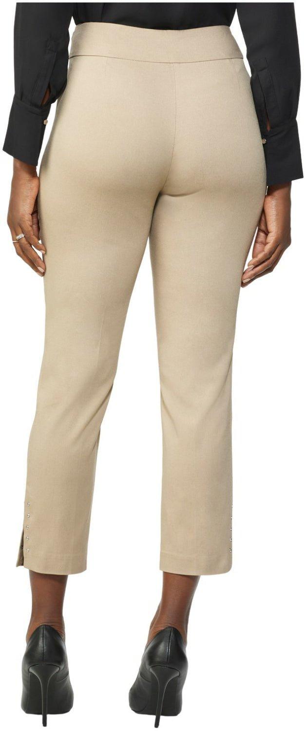 Roz & Ali™ Solid Millennium Tummy Panel Pull On Ankle Pants With Rivet Trim Bottom - Misses Product Image