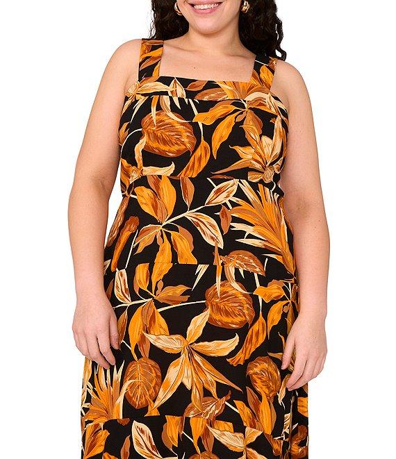 Vince Camuto Plus Size Woven Printed Square Neck Sleeveless Tiered Maxi Dress Product Image