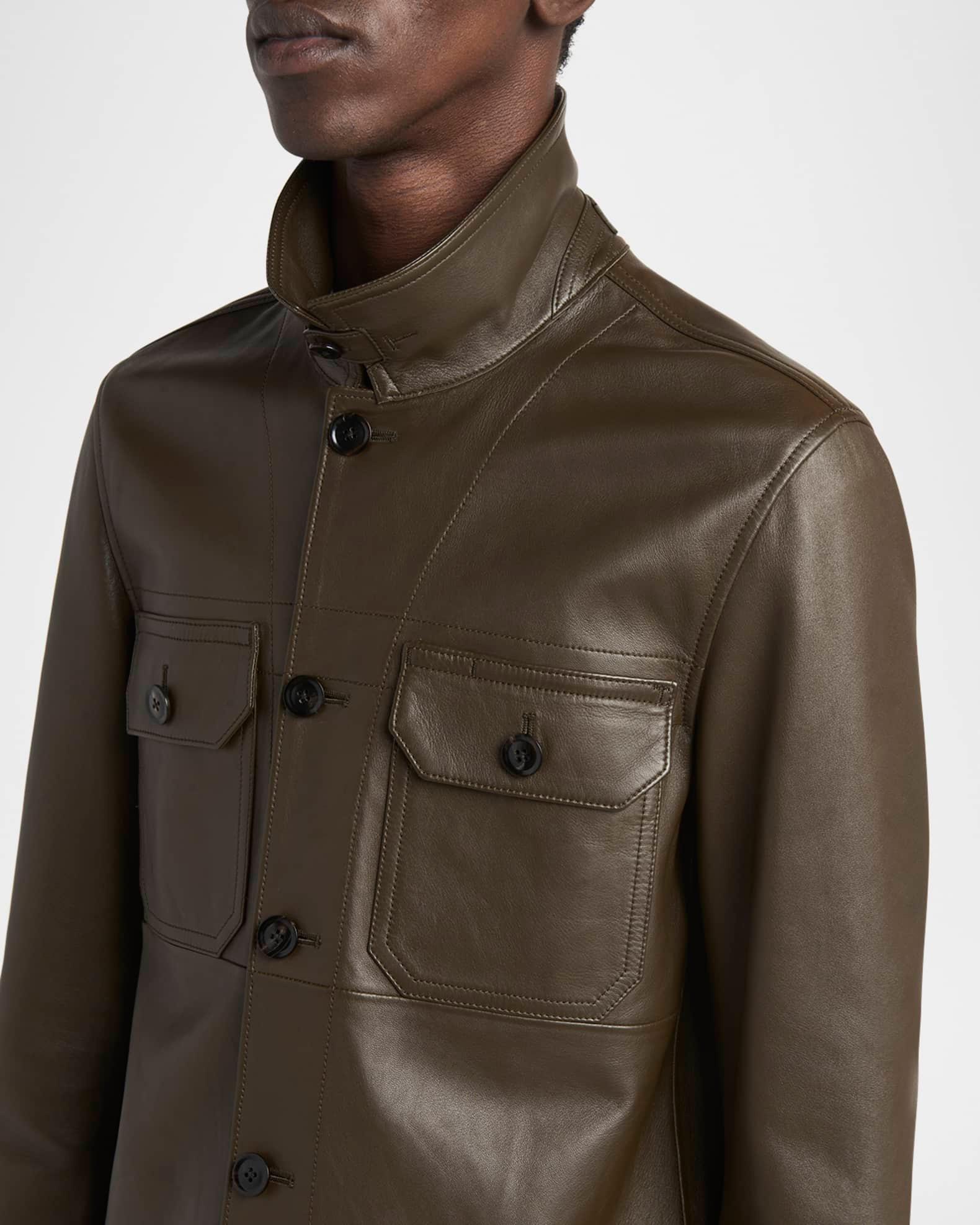 Men's Smooth Leather Double Pocket Overshirt Product Image