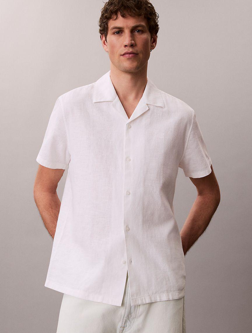 Linen Cotton Short Sleeve Button-Down Shirt Product Image