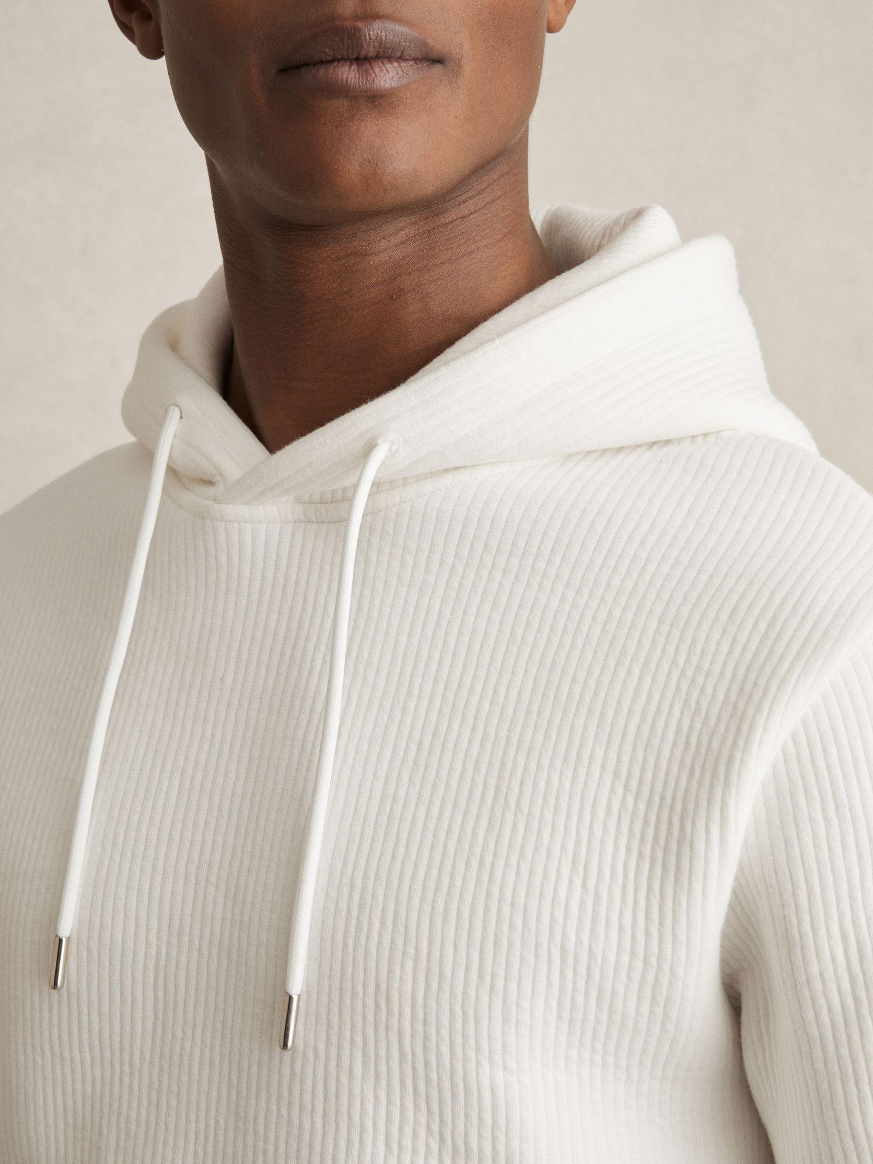 Cotton-Blend Rib-Knit Hoodie in White Product Image