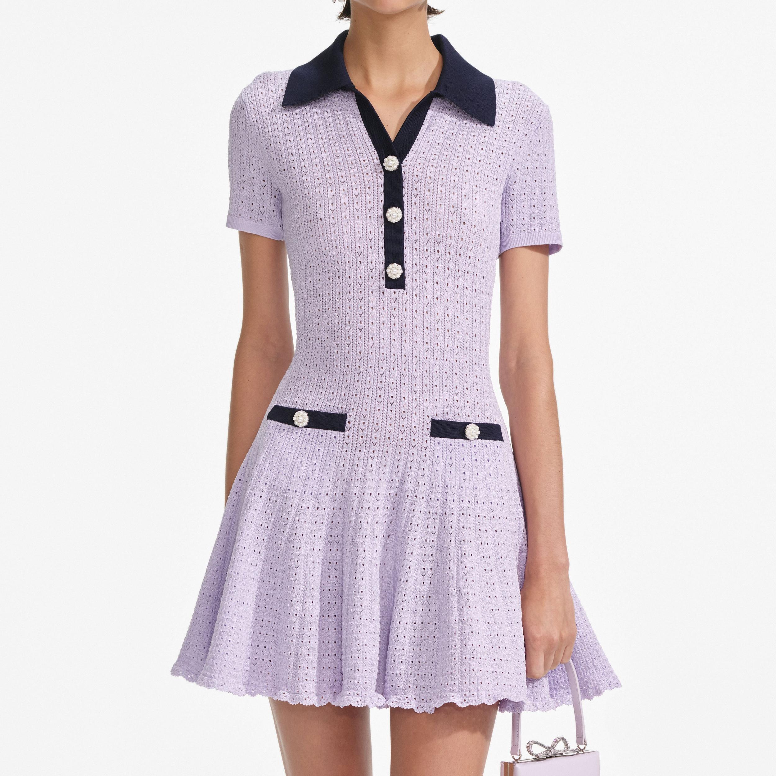 Lilac Pointelle Knit Mini Dress Product Image