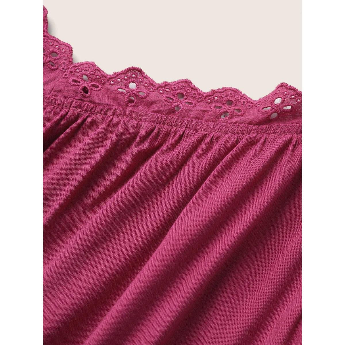 Plus Size Rayon Lace Panel Gathered Cami Top Women RedViolet Elegant Woven ribbon&lace trim V-neck Everyday Tank Tops Camis BloomChic 12/L Product Image