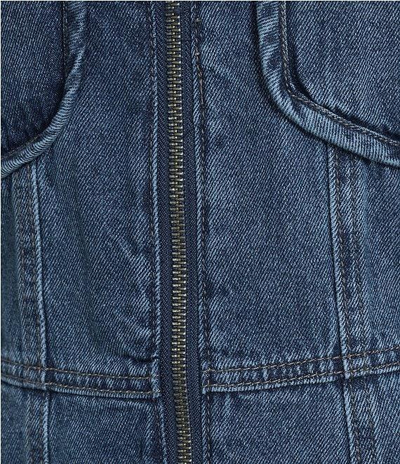 Democracy Point Collar Long Sleeve Peplum Denim Jacket Product Image