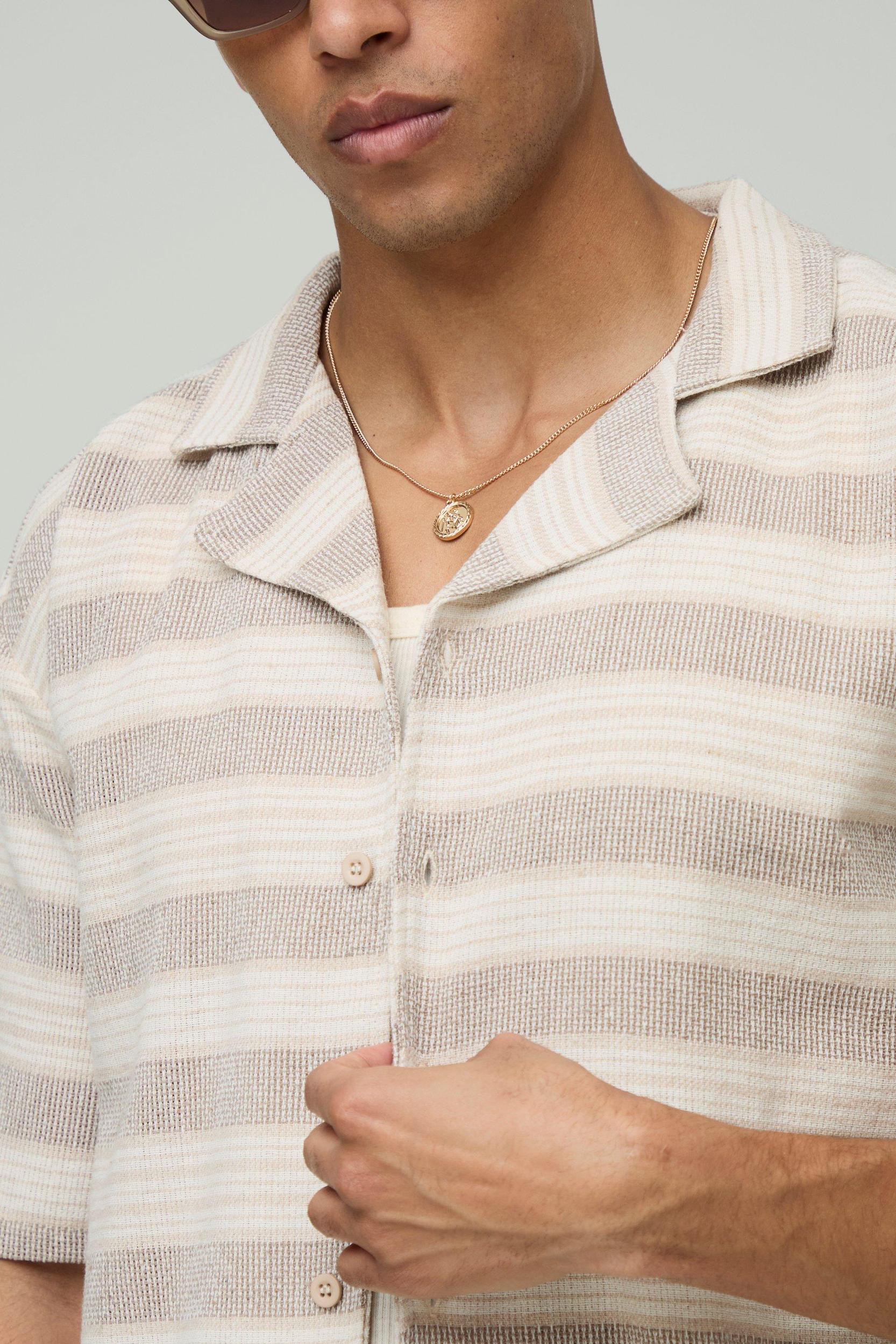 Oversized Revere Linen Look Stripe Shirt | boohooMAN USA Product Image