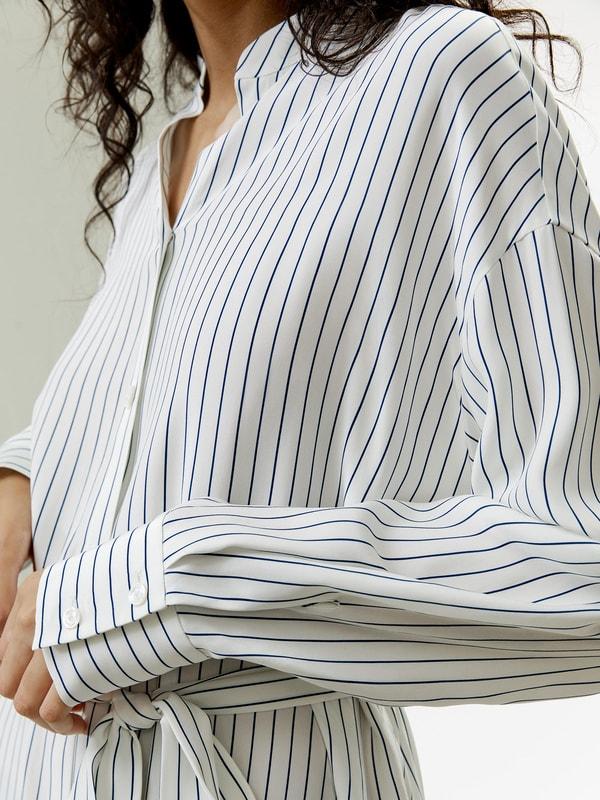 Pinstriped Silk Shirtdress with Belt Product Image
