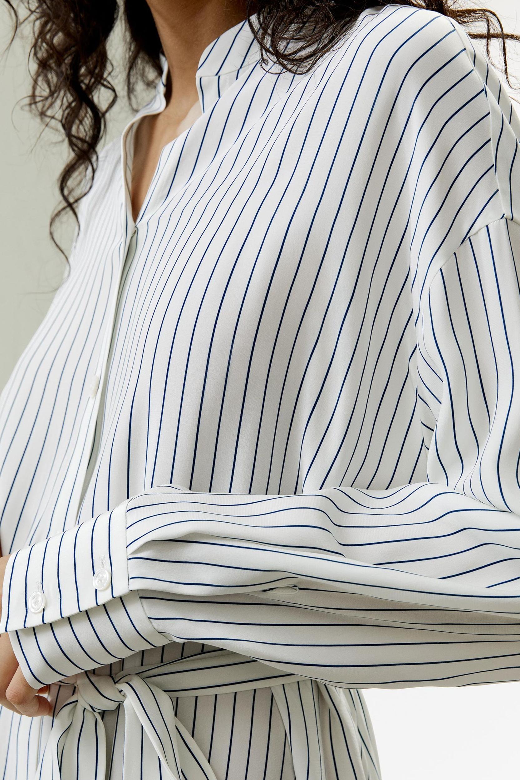 Pinstriped Silk Shirtdress with Belt Product Image