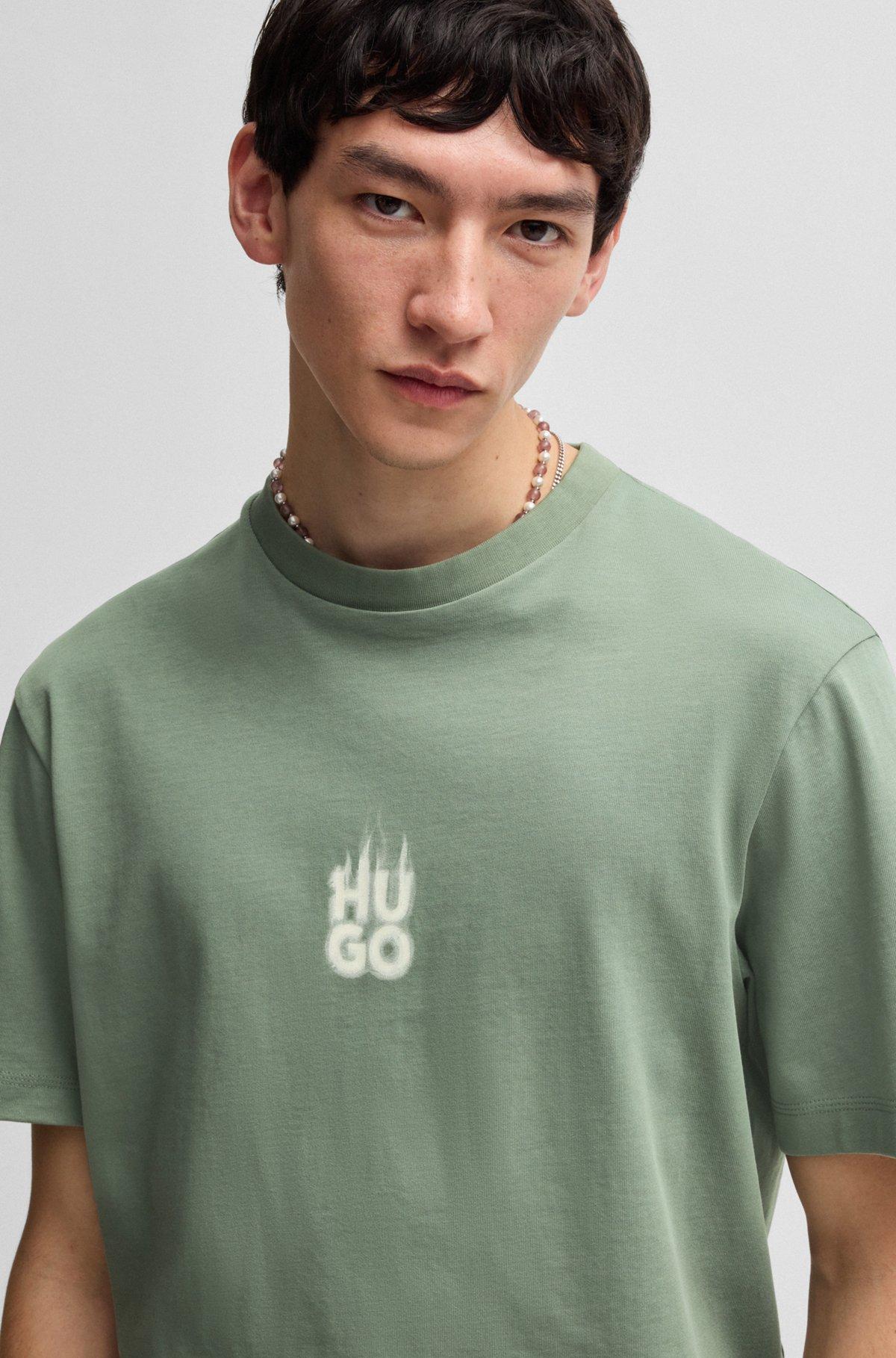 Cotton-jersey T-shirt with stacked smoke logo prints Product Image