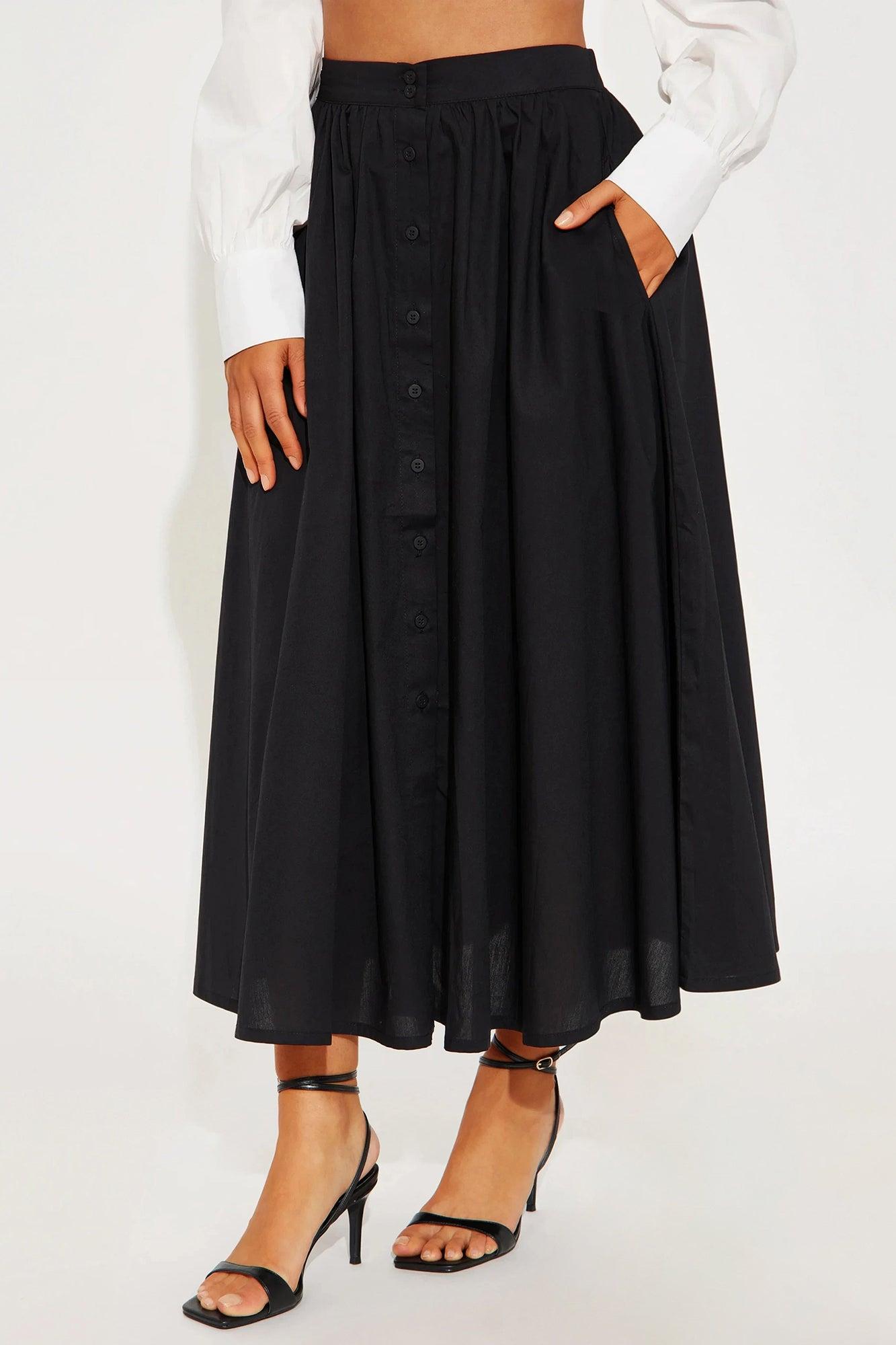 One Of A Kind Poplin Midi Skirt - Black Product Image
