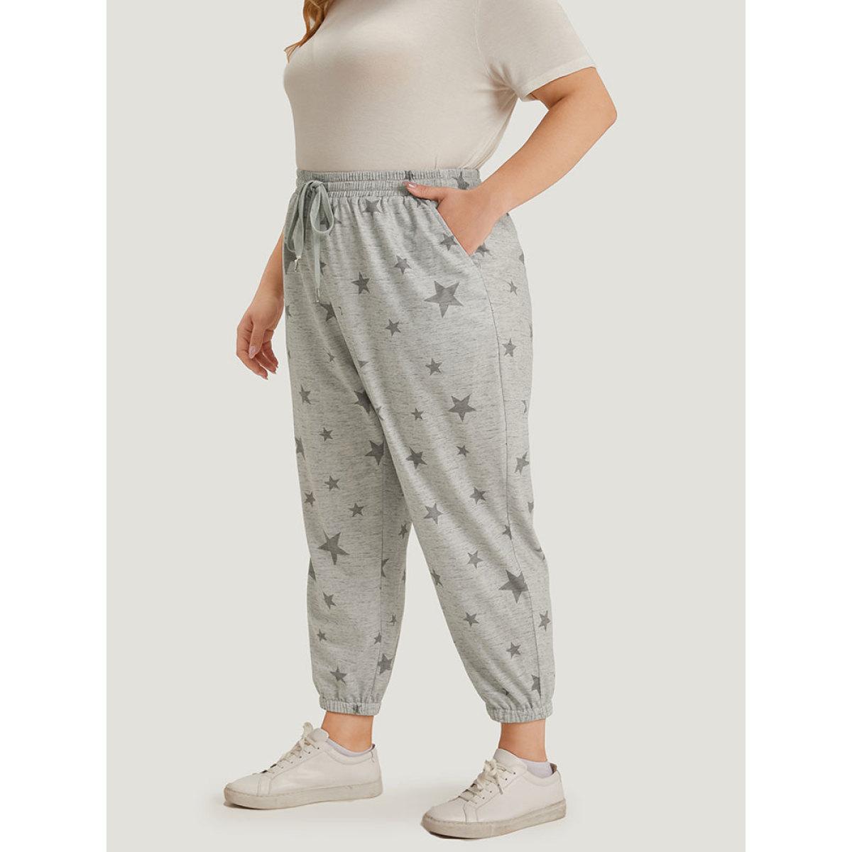 Star Print Pocket Drawstring Sweatpants DarkGray Plus Size Women Casual Dailywear Pocket 12/L Bloomchic Product Image