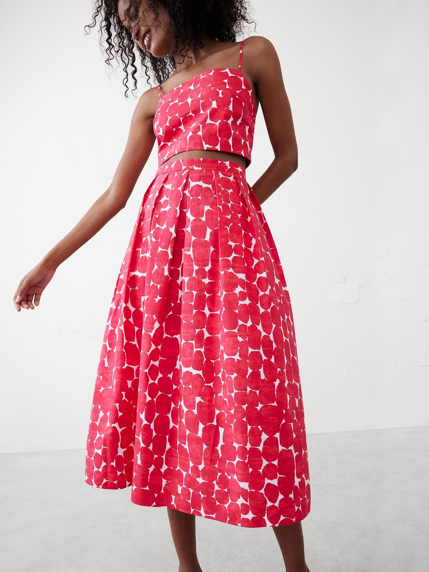 Poplin Pleated Midi Skirt Product Image