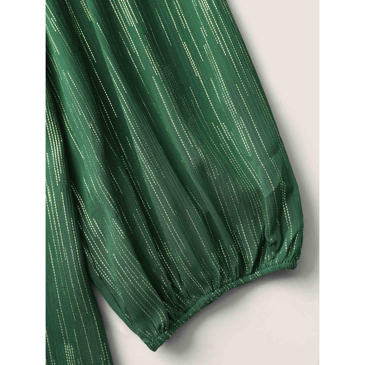 Plus Size Emerald Gold Stamp Sheer Collar-Tie Blouse Women Party&Cocktail Long Sleeve Ribbon-tied collar Party Blouses BloomChic 18-20/2X Product Image