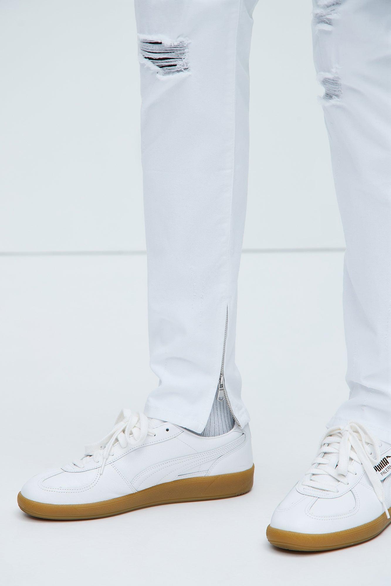 Crater Skinny Destroyed Jeans - White Product Image