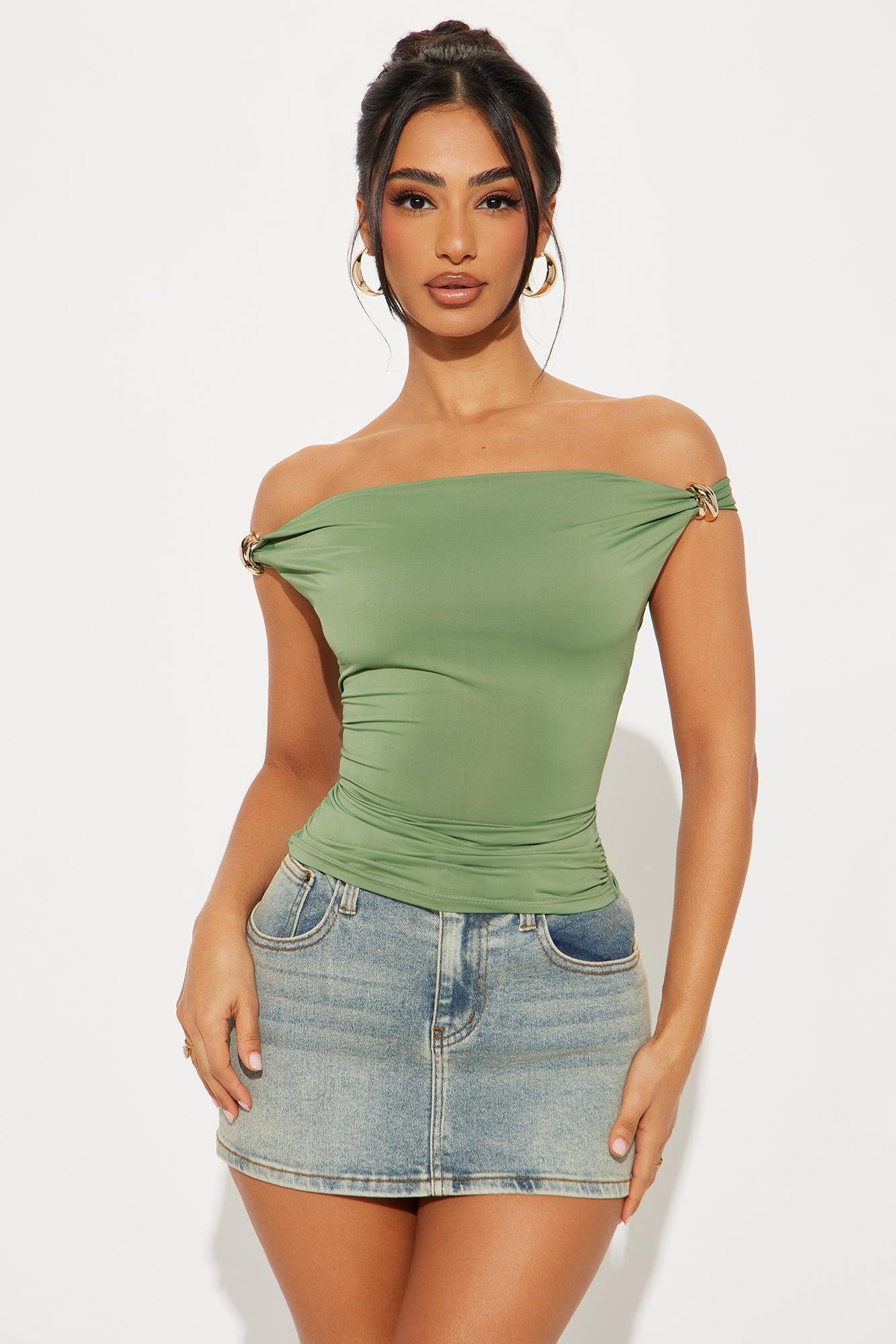 Ava Ruched Top - Olive Product Image