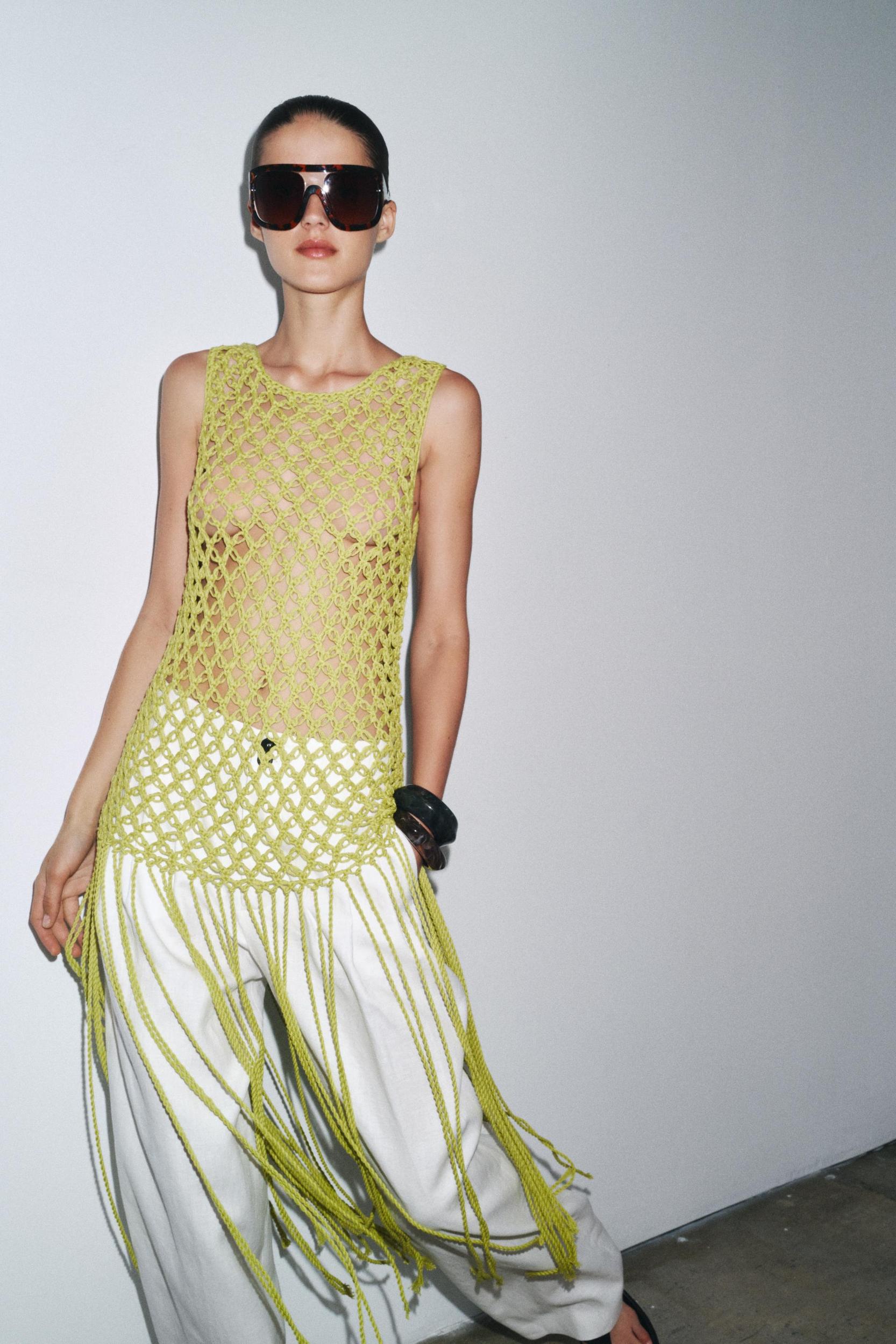 CROCHET KNIT FRINGE TOP Product Image