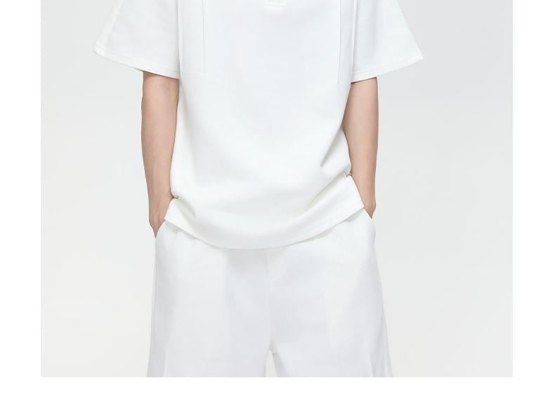 Short Sleeve Plain Polo Shirt / Drawstring Waist Sweat Shorts Product Image