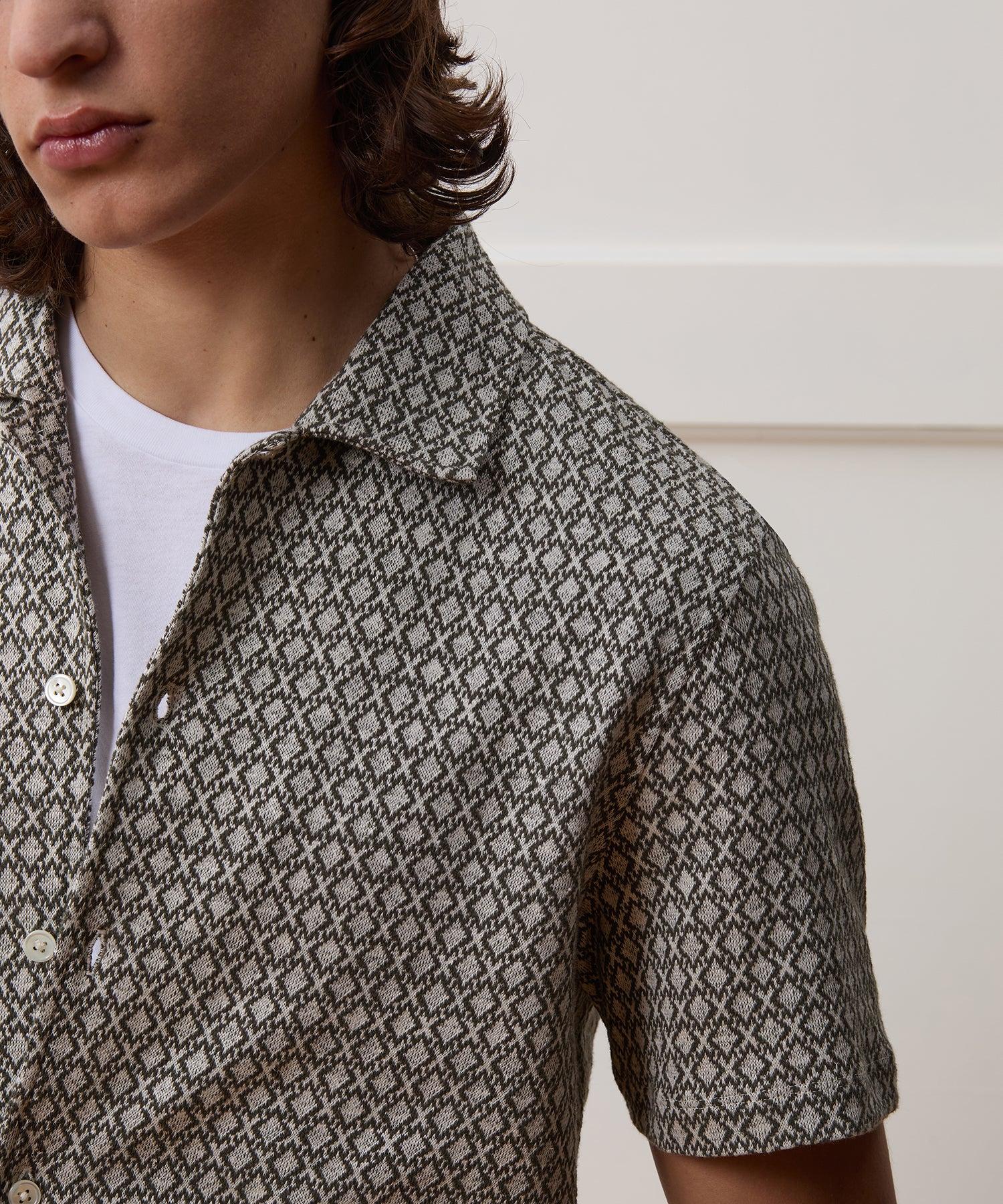Linen-Cotton Geometric Knit Shirt Product Image