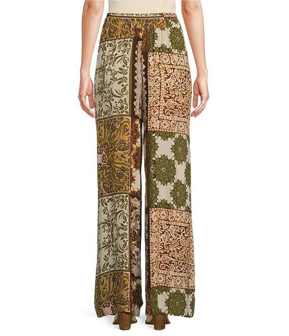 Talisman Freedom Paisley Gardens Crepe Elastic Tie Waist Wide Leg Coordinating Pants Product Image