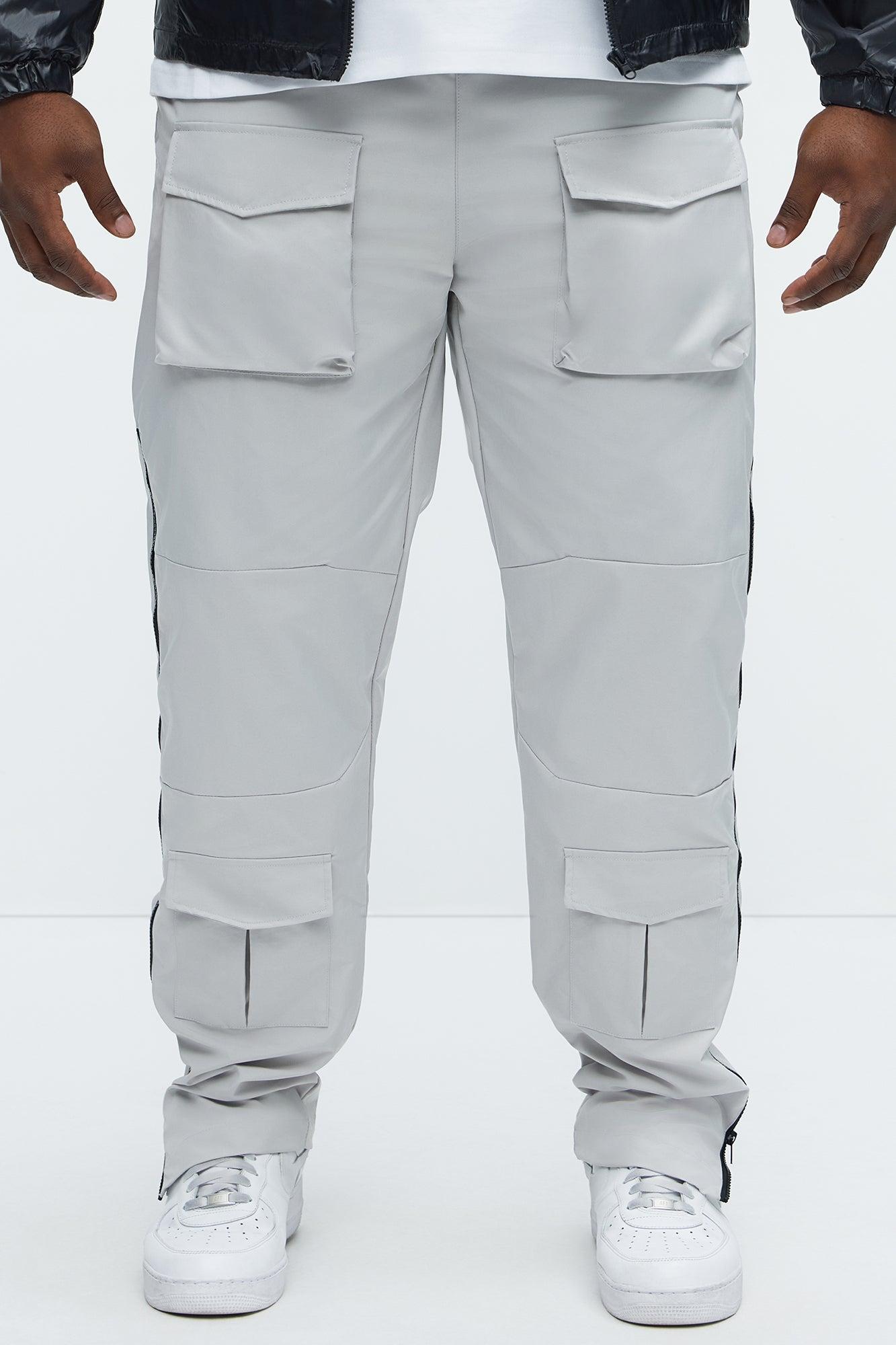 All Along Zipper Straight Nylon Cargo Pants - Grey Product Image