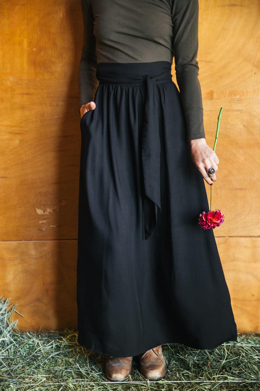Maxi Wrap Skirt in Black Challis Product Image
