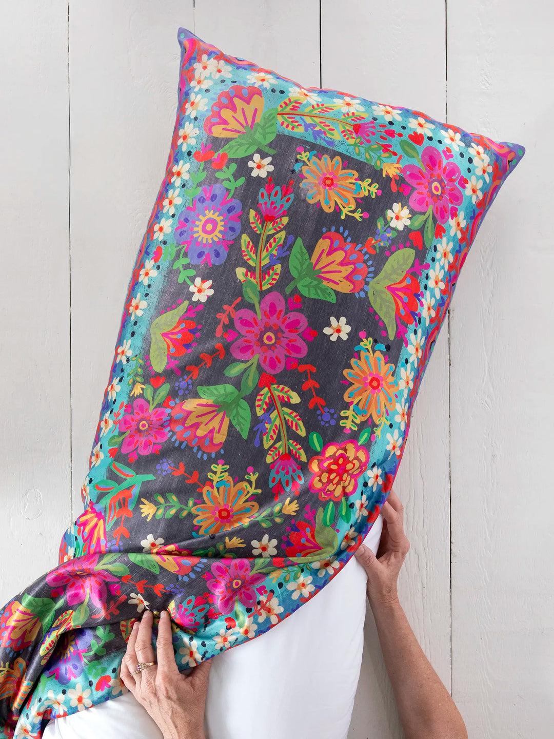 Satin Body Pillow Cover - Pink Daisy Borders Product Image