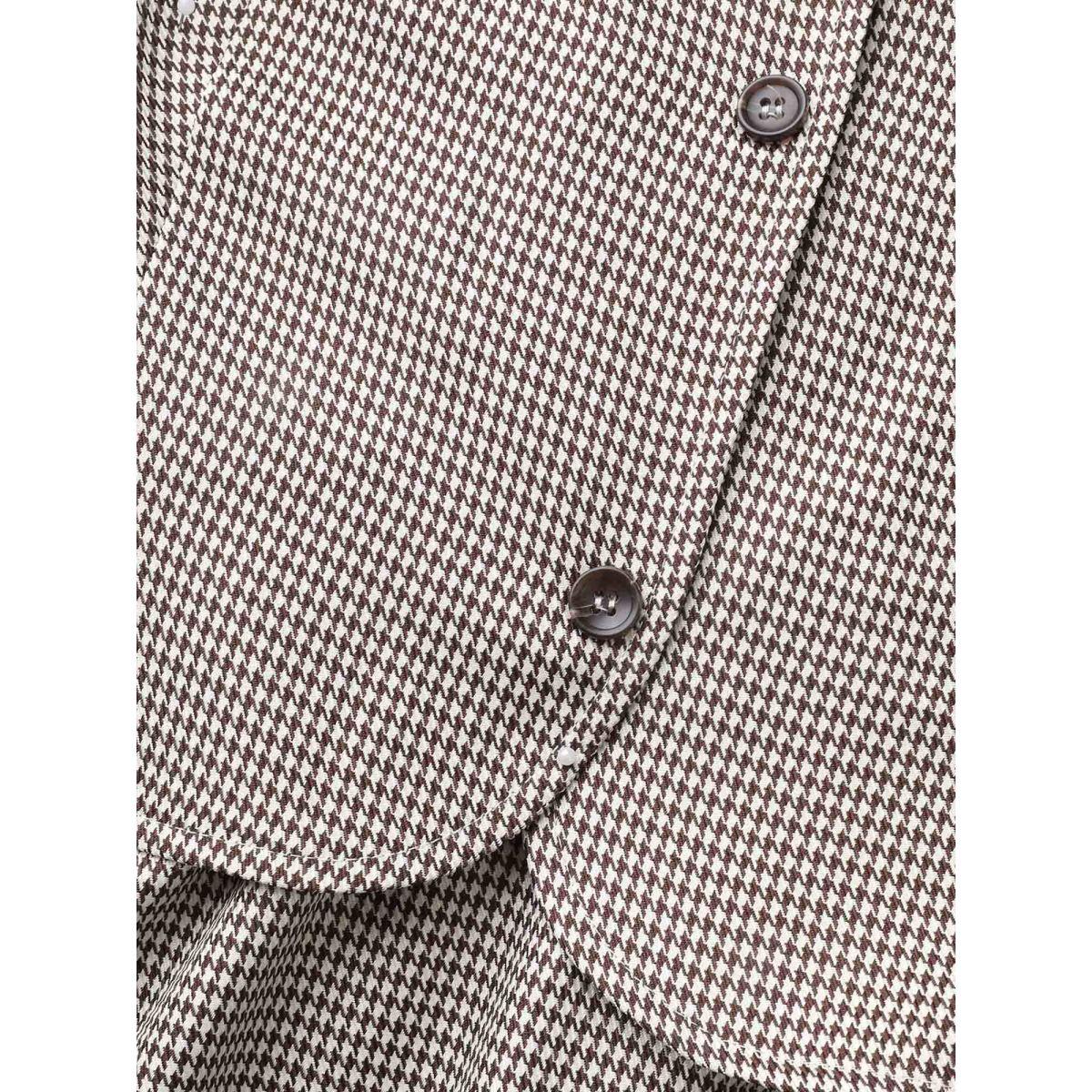 Plus Size Square Neck Houndstooth Elastic Waist Dress Browncoffeecolor Women At the Office Button Square Neck Sleeveless Curvy BloomChic 22-24/3X Product Image