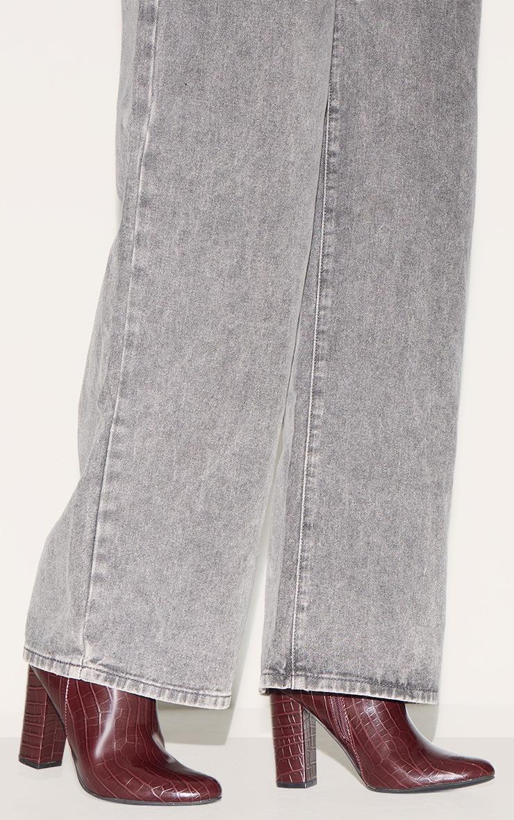 Burgundy Croc PU Block Heel Ankle Boots  Product Image