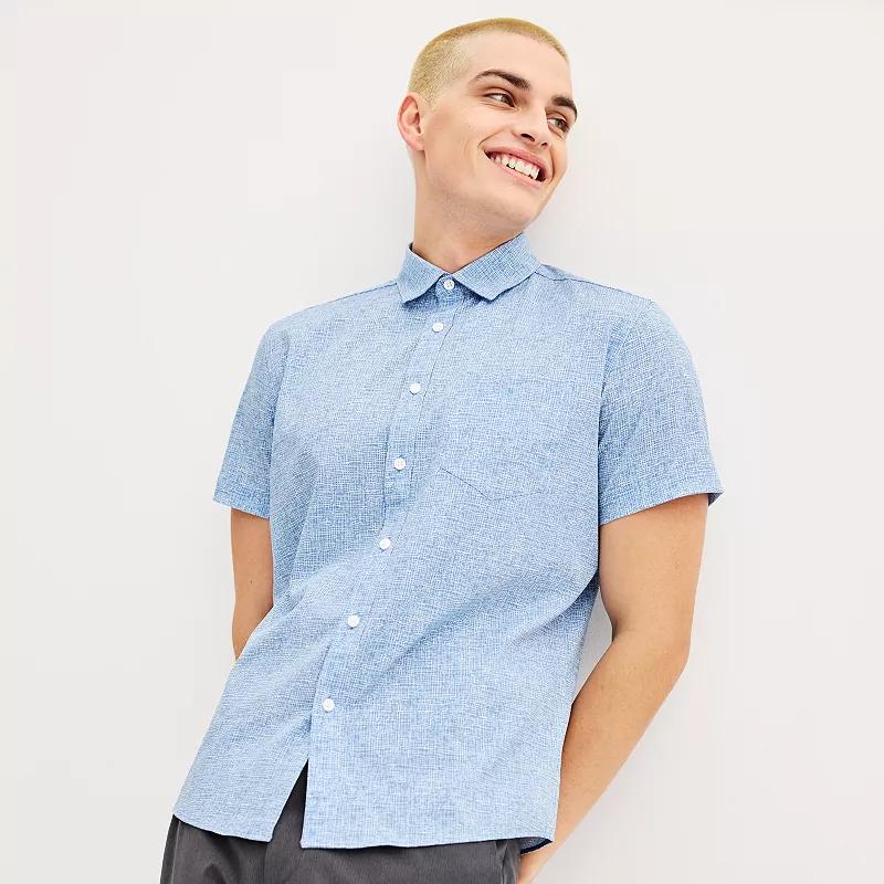Men's FLX Performance Untucked-Fit Short Sleeve Button Down Shirt, Size: Small, Blue Water Product Image